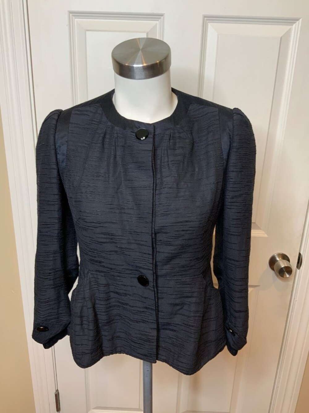 Peter Som Black Textured Lightweight Button-Up Jacket, Size 2